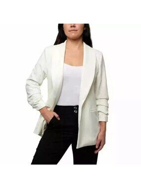 Dakota Blue Women's L Open Front Blazer Jacket Ivory Ruched Sleeve B1022
